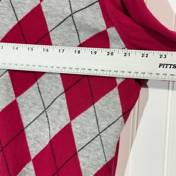 Tommy Hilfiger Women’s XXL Sweater Hot Pink Gray Argyle V-Neck 100% Pima Cotton - Picture 4 of 9